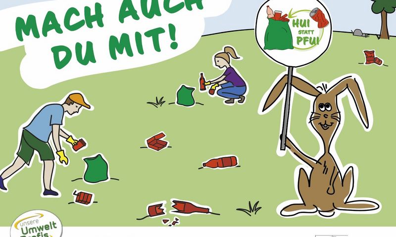 Hase auf vermüllter Wiese